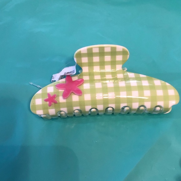 Free People Green and Pink Checkered Hair Clip - Picture 3 of 4